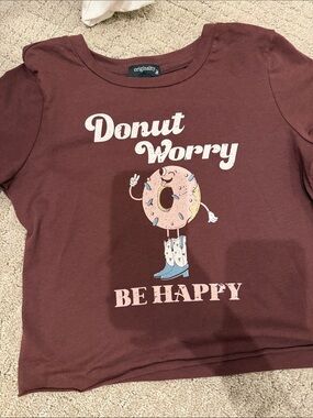 Donut Worry Be Happy Kids Tee - Maroon